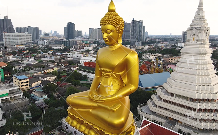 After installation of the bronze Buddha statue in Bangkok, Thailand